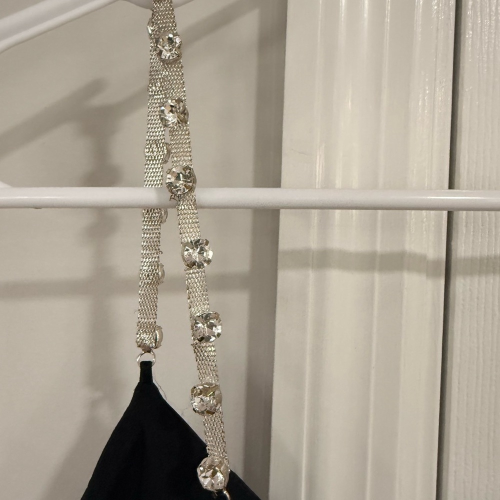 Sandro Silk Blend Black Mini Dress With Crystal Straps - Picture 5 of 6